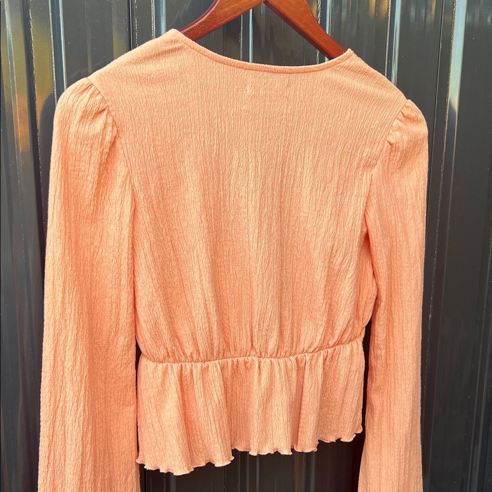 Urban Outfitters Coral Peach Flared Bell Cropped Sleeve Blouse Coastal Boho - Picture 7 of 7